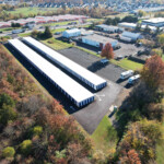 Aerial view of drive-up storage units in Montgomeryville, PA